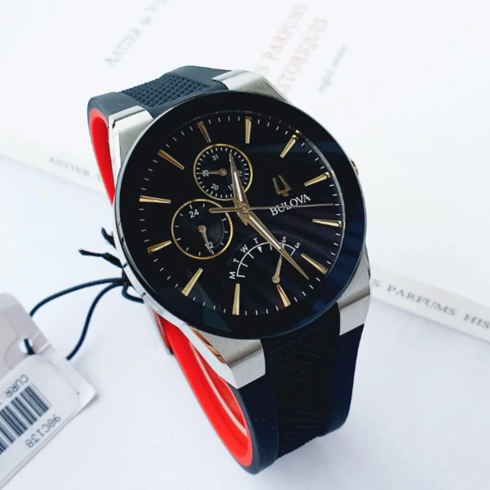Bulova Men's Quartz Day/Calendar Black Dial Watch 41mm New